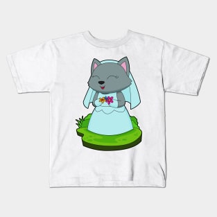 Cat Bride Flowers Wedding Kids T-Shirt